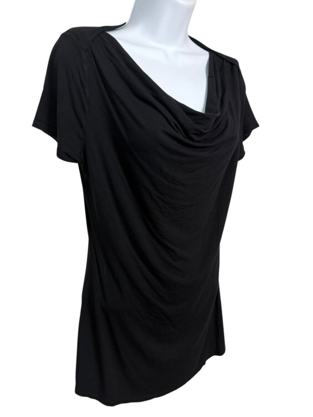 Banana Republic Women’s M Black Draped Neck Short Sleeve Rayon Stretch Top